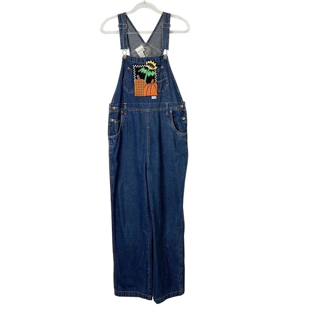Vintage Beverlys Halloween Fall Denim Overalls Women's Large Pumpkin Patch